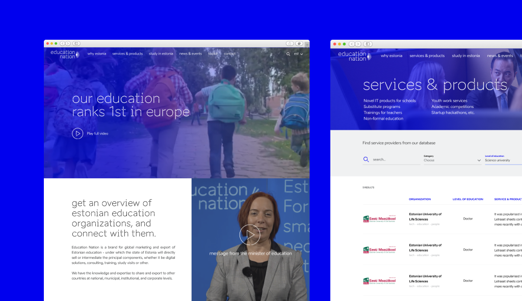 Education Estonia veebilehe loomine