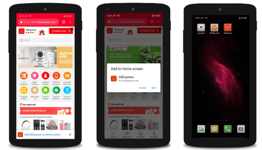 Äppi loomine (PWA) AliExpressi näidisel